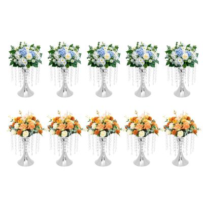10 Pcs Silver Vases for Centerpieces, 10.23in Crystal Flower Arrangement Stand, Wedding Centerpieces for Tables, Tall Metal Flower Vase Holders for Wedding, Event, Reception, Birthday, Home Decor