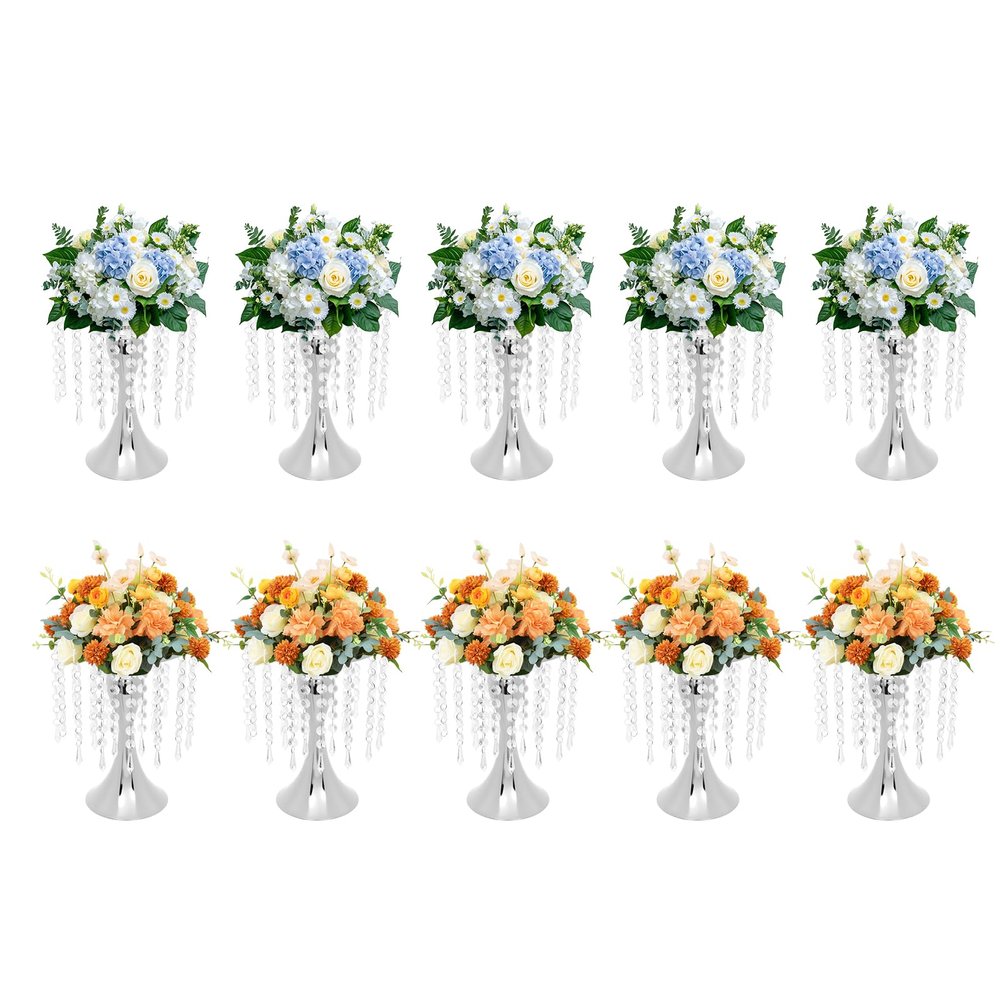 10 Pcs Silver Vases for Centerpieces, 10.23in Crystal Flower Arrangement Stand, Wedding Centerpieces for Tables, Tall Metal Flower Vase Holders for Wedding, Event, Reception, Birthday, Home Decor