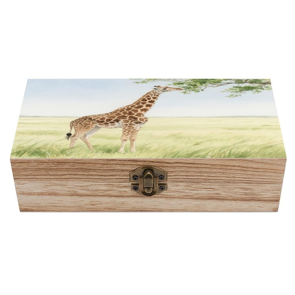 TESBNDDJ Wooden Jewelry Box Keepsake Storage Organizer Giraffe Stretching Its Neck to Eat Leaves Handmade Wooden Box for Storing Jewelry Coins Tartot Cards Small Treasures