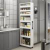EQWZUPD 7 Tier Standing-Shelf with Wheels, 5.9/7.9/9.8'', Wooden Slim Storage Cart, Thickened Plate, Scratch-Resistant and Wear-Resistant, for Home, Kitchen, Bakers, Closet, Pantry, Dining Room view 1