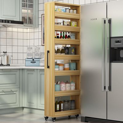 EQWZUPD 7 Tier Standing-Shelf with Wheels, 5.9/7.9/9.8'', Wooden Slim Storage Cart, Thickened Plate, Scratch-Resistant and Wear-Resistant, for Home, Kitchen, Bakers, Closet, Pantry, Dining Room