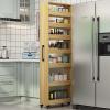 EQWZUPD 7 Tier Standing-Shelf with Wheels, 5.9/7.9/9.8'', Wooden Slim Storage Cart, Thickened Plate, Scratch-Resistant and Wear-Resistant, for Home, Kitchen, Bakers, Closet, Pantry, Dining Room view 1
