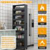EQWZUPD 7 Tier Standing-Shelf with Wheels, 5.9/7.9/9.8'', Wooden Slim Storage Cart, Thickened Plate, Scratch-Resistant and Wear-Resistant, for Home, Kitchen, Bakers, Closet, Pantry, Dining Room view 4
