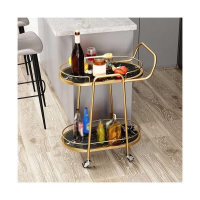 MDYHY Storage Cart for Variety Applications 2 Tier Storage Trolley Bar Cart Kitchen Cart On Wheels, Modern Rolling Cart Mobile Serving Cart for Home Hotel Bathroom Kitchen(Gold+Black-62 * 36 * 87Cm)