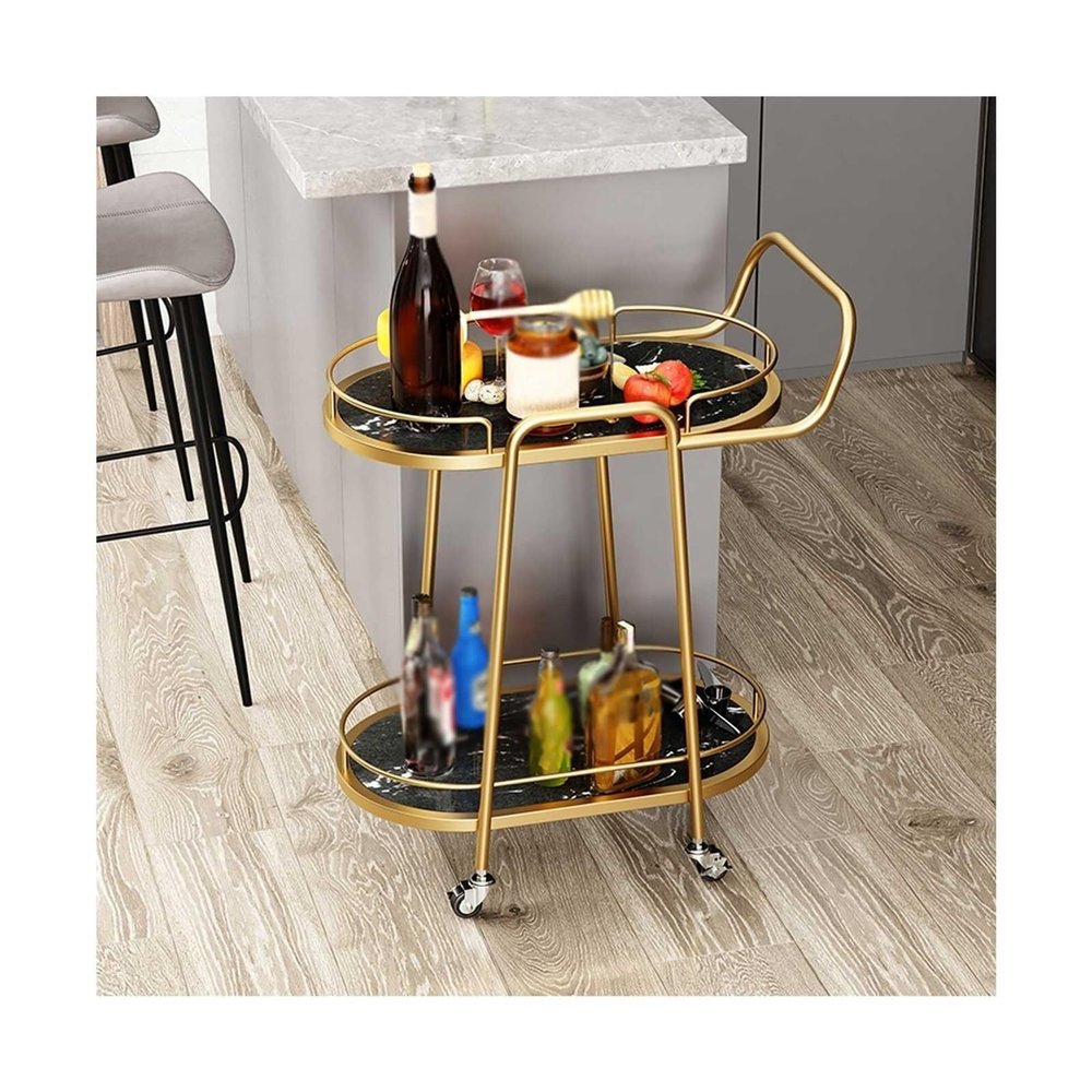 MDYHY Storage Cart for Variety Applications 2 Tier Storage Trolley Bar Cart Kitchen Cart On Wheels, Modern Rolling Cart Mobile Serving Cart for Home Hotel Bathroom Kitchen(Gold+Black-62 * 36 * 87Cm)