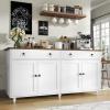 4 EVER WINNER 55" Large Buffet Cabinet with Storage, Mid-Century Modern Coffee Bar Cabinet with 2 Drawers, 4 Doors & Adjustable Shelves, White Sideboard for Kitchen, Dining Room view 1