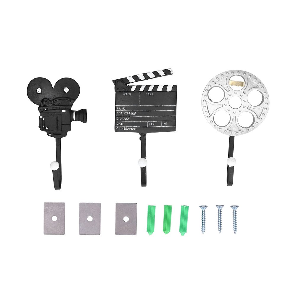 DouWen MO 3Pcs Movie Style Hook Set, Wall Decor Hook, Innovative Resin Decoration with Retro Coffee Design, Home Television Decor for Living Room Bedroom Office, Durable Synthetic Resin Mate