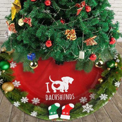 Christmas Tree Skirt I Love Dachshunds Christmas Decorations Soft Red Green Christmas Decor Mat for Xmas Holiday Decorations 30"