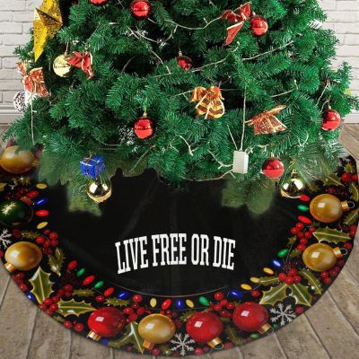 Christmas Tree Skirt Live Free or Die Christmas Decorations Soft Red Green Christmas Decor Mat for Xmas Holiday Decorations 30"