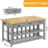 DynJest 60" Solid Rubberwood Kitchen Island with Power Outlets - Extra Large Work Surface, 3 Drawers & 2 Open Shelves Storage Cabinet for Kitchen Dining Room, Farmhouse Style (Grey) view 2