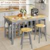 DynJest 60" Solid Rubberwood Kitchen Island with Power Outlets - Extra Large Work Surface, 3 Drawers & 2 Open Shelves Storage Cabinet for Kitchen Dining Room, Farmhouse Style (Grey) view 4