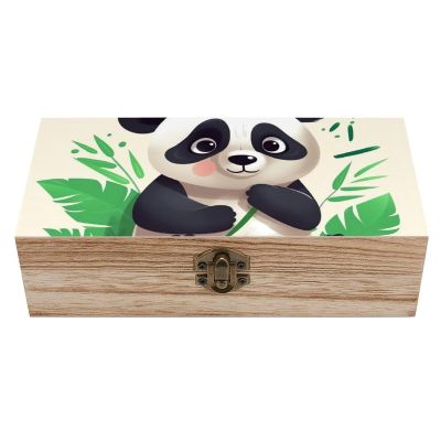 FekiLoot Wooden Treasure Chest Boxes for Keepsake Storage, Vintage Jewelry Box Panda Star Wood Storage Box, Memory Case for Crafts And Photo Storage, Supplies 7.9'' X 3.9'' X2.3''
