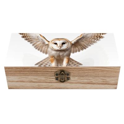 FekiLoot Wooden Treasure Chest Boxes for Keepsake Storage, Vintage Jewelry Box A Barn Owl Wood Storage Box, Memory Case for Crafts And Photo Storage, Supplies 7.9'' X 3.9'' X2.3''