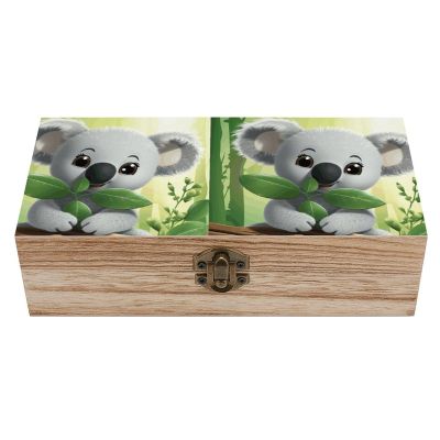 FekiLoot Wooden Treasure Chest Boxes for Keepsake Storage, Vintage Jewelry Box Koala Wood Storage Box, Memory Case for Crafts And Photo Storage, Supplies 7.9'' X 3.9'' X2.3''