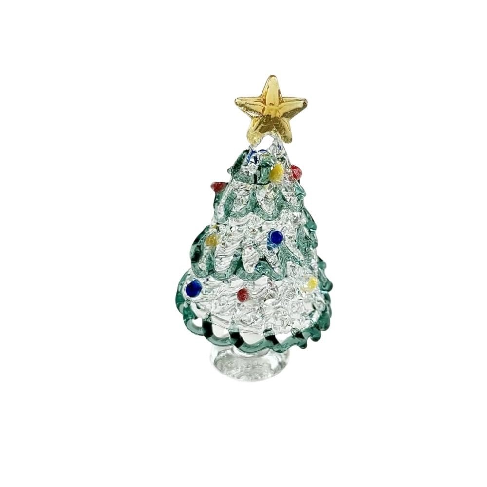 HUFFA Handmade Glass Christmas Tree - Elegant Glass Crafts for Study and Office Decoration(Pink and Lake Green)