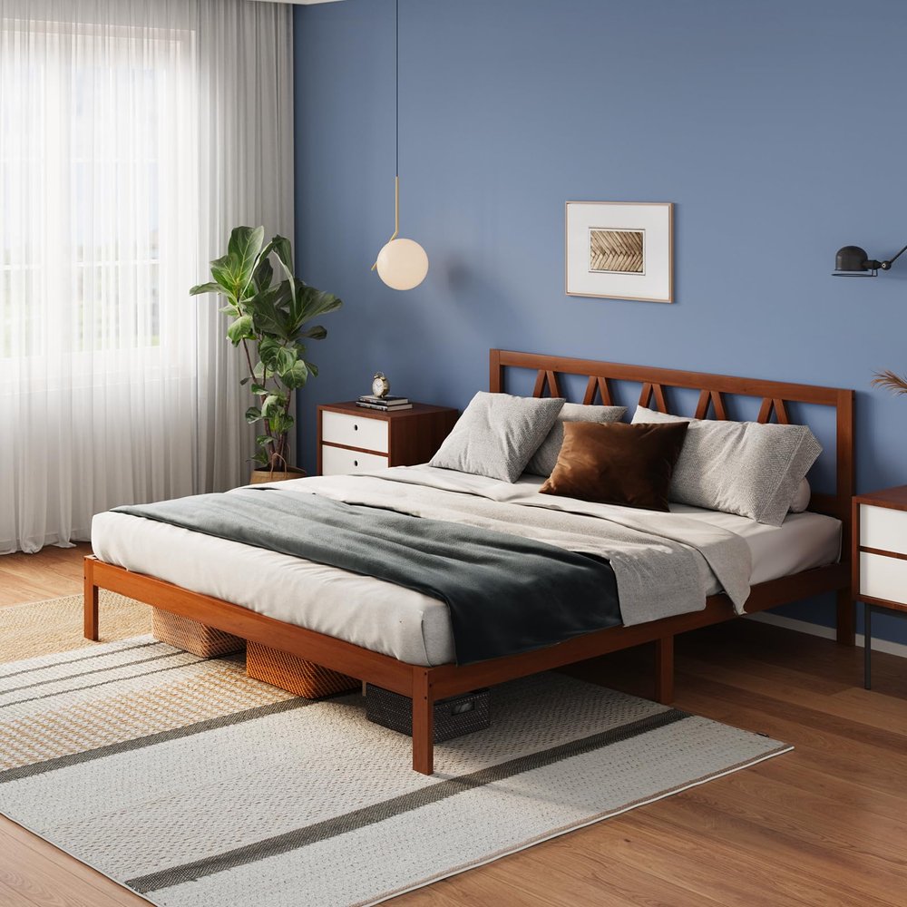 Avenco Solid Wood Platform Bed Frame with Headboard, 12 Inch Bed Frame King Size, Sturdy Wood Slat Support, No Box Spring Needed, Easy Assembly