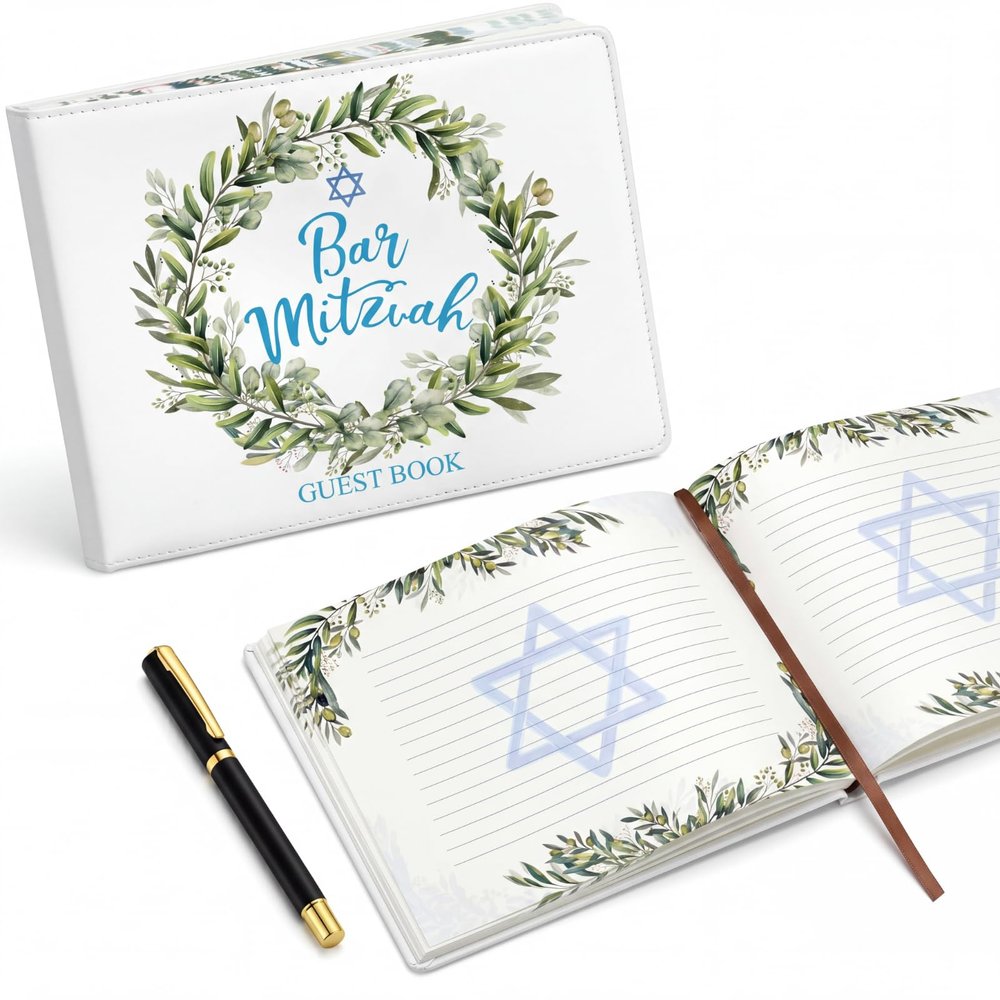 Eaasty Bat Mitzvah Guest Book, Olive Jewish Party Sign in Album for Boys