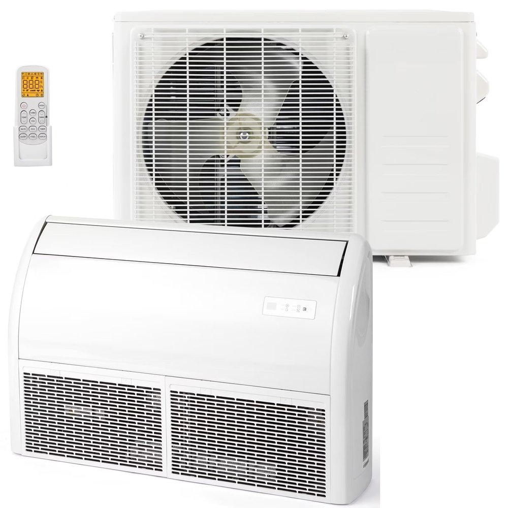 Bonnlo 18000 BTU Floor Ceiling Mounted Air Conditioner with Inverter & Remote Control, 23 SEER2 Ductless Mini Split AC/Heating System with Pre-Charged Condenser, Heat Pump & Installation Kit, 230V