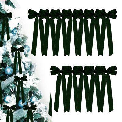 12Pcs Velvet Ribbon Bows for Christmas Tree, 5" x 10" Red/Green Christmas Tree Velvet Bows Ornaments for Home Party Trees Garland Wreath Holiday Decor