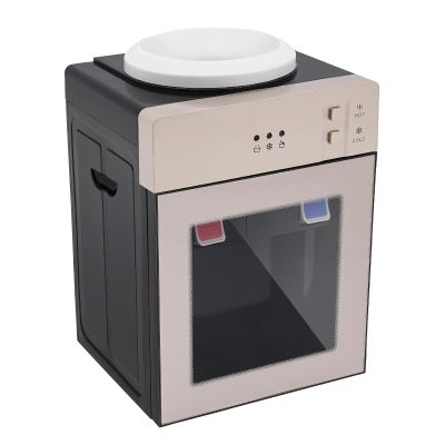 GSHIOIO Countertop Water Dispenser, Top Loading 5 Gallon Water Cooler Dispenser Mini Hot & Cold Water Dispenser Holds 3 or 5 Gallon Bottles Hot & Cold Water for Home, Office, Dorm (Champagne Gold)