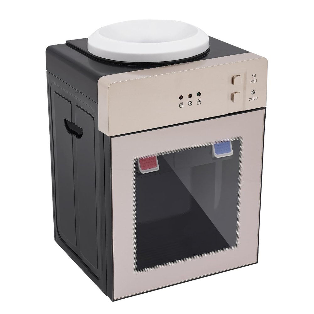 GSHIOIO Countertop Water Dispenser, Top Loading 5 Gallon Water Cooler Dispenser Mini Hot & Cold Water Dispenser Holds 3 or 5 Gallon Bottles Hot & Cold Water for Home, Office, Dorm (Champagne Gold)