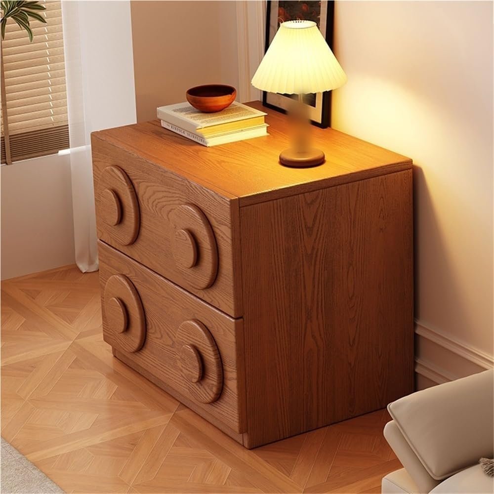Medieval Style Wood Nightstand Stackable Cabinet Bedside Table Storage Side Table with Drawer for Living Room Solid Construction(Brown)
