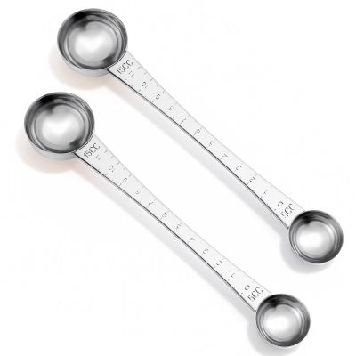 2 PCS Double Head Coffee Scoop, Stainless Steel Coffee Measuring Scoop Measuring Spoons Dual-Measure Long-Handle Spoon with Tick Mark for Ground Coffees Tea Sugar Baking, 1 Tsp (5ml) & 1 Tbsp (15ml)