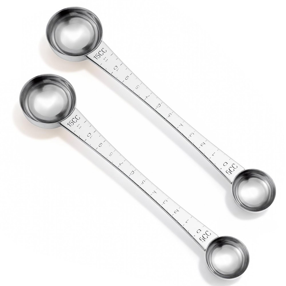2 PCS Double Head Coffee Scoop, Stainless Steel Coffee Measuring Scoop Measuring Spoons Dual-Measure Long-Handle Spoon with Tick Mark for Ground Coffees Tea Sugar Baking, 1 Tsp (5ml) & 1 Tbsp (15ml)