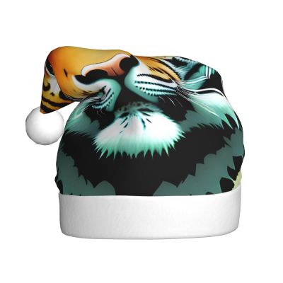 WZYCWB Little fat tiger head Prints Santa Hats - Ideal for Christmas Eve, New Year's Eve, and Holiday Parties - Festive Decorations