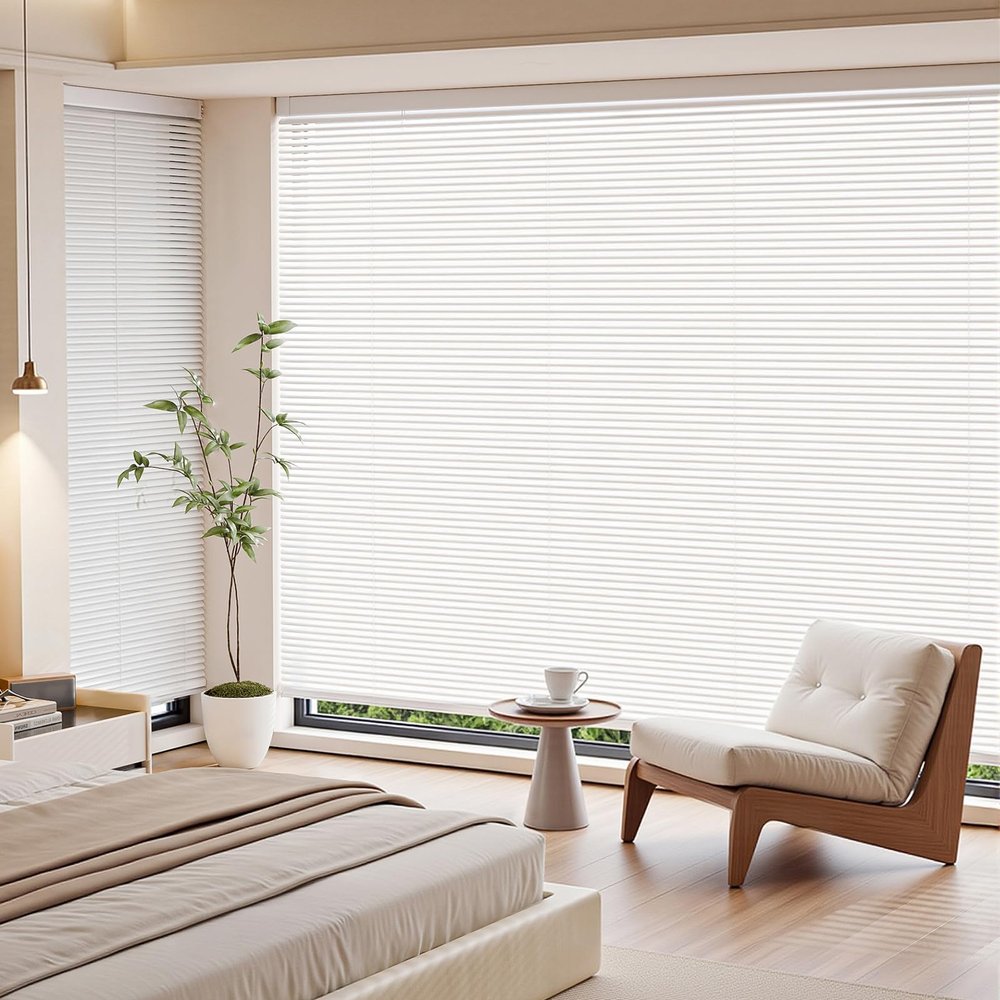 Cordless 1 Inch Mini Blinds for Windows Aluminum Mini Blinds 1 inch Venetian Blind Horizontal Window Shades for Family. White,95.5" W x 53" H (242.57cmW x 134.62cmH)