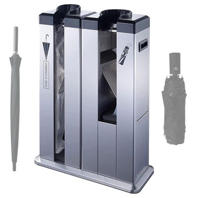 MEUBLLY Automatic Wet Umbrella Wrapper, Automatic Wet Umbrella Bag Wrapper, Double Slots And Stainless Steel, Umbrellas Holder for Entryway with 100 Short Bags and 100 Long Bags, for Bank, Hotel