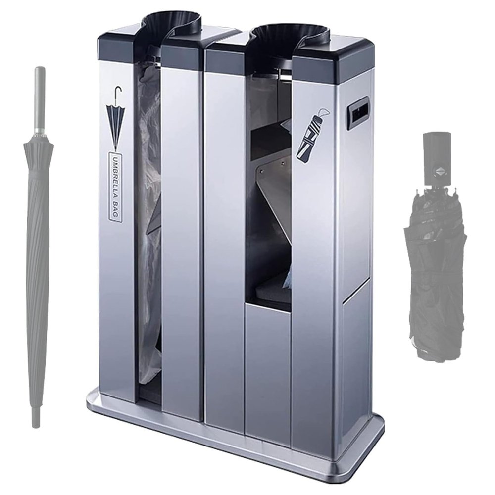 MEUBLLY Automatic Wet Umbrella Wrapper, Automatic Wet Umbrella Bag Wrapper, Double Slots And Stainless Steel, Umbrellas Holder for Entryway with 100 Short Bags and 100 Long Bags, for Bank, Hotel