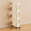 Slim Storage Cart 4 Tier Slim Rolling Utility Cart with Pull-Out Baskets & Wheels for Narrow Space in Kitchen Dining Room Bathroom Laundry Room Cream White (Width 6.3 Inches) view 2