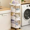 Slim Storage Cart 4 Tier Slim Rolling Utility Cart with Pull-Out Baskets & Wheels for Narrow Space in Kitchen Dining Room Bathroom Laundry Room Cream White (Width 6.3 Inches) view 4