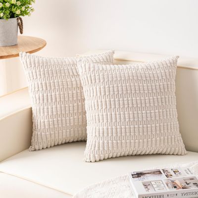 Aegero Pack of 2 Corduroy Decorative Throw Pillow Covers 26x26 InchSoft Striped Pillow Covers Modern Farmhouse Home Decor for Sofa Living Room Couch BedCream White