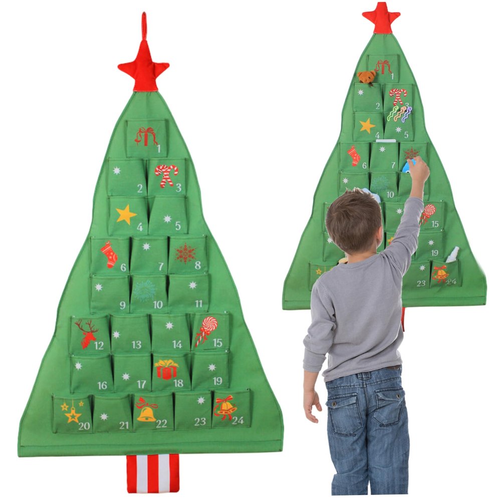 Christmas Decorations Christmas Advent Calendar Hanging Fabric Organizer Tree Countdown to with Pockets for Home Living Room Bedroom Party