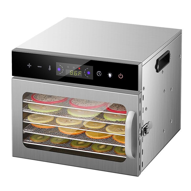 GGAHDSRH Food Dehydrator Meat Fruit Food Dehydrator 24H Timer Food Dryer Commercial Dryer with 12 Removable Electric Trays Meat Fish Stainless Steel,6layer,6layer