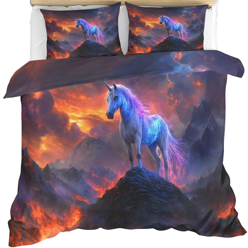 GKPLY Horse Girls Bedding Set, Fantasy Horse Comforter Set Twin, Fantasy Duvet Cover & Home Decor, Zipper Closure, Reversible Print, Soft Microfiber Comforter Cover & 2 Pillowcases