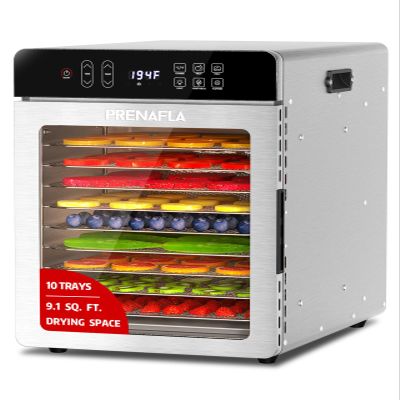 Food Dehydrator with 10 Stainless Steel Trays, 800W Commercial Dehydrator with 194 Temperature Control & 24H Digital Timer, Low Noise, 4 Presets, for Jerky, Herbs, Yogurt, Dog Treats