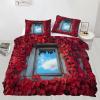 GKPLY Red Comforter Set, Red Leaves Bedding Set, Countryside Duvet Cover with Zipper & Ties, Reversible Bedding & Bedroom Decor, 3 Pieces, 2 Pillow Cases, California King view 2