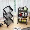 PUCNHZYNW Multifunction Kitchen Storage cart Kitchen Movable Folding Trolley, Storage Rack, Multi-Layer Floor Storage Rack, Living Room Snack Rack, Vegetable Basket Storage Rack,U view 2
