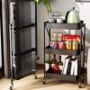 PUCNHZYNW Multifunction Kitchen Storage cart Kitchen Movable Folding Trolley, Storage Rack, Multi-Layer Floor Storage Rack, Living Room Snack Rack, Vegetable Basket Storage Rack,U view 4
