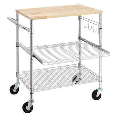 PUCNHZYNW Multifunction Kitchen Storage cart Rolling Kitchen Cart with Wood Tabletop, Kitchen Island Cart WithWheels and Slider Shelf,Utility Rolling Cart