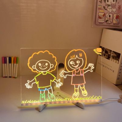 LED Light Drawing Board, Creative DIY Acrylic Message Board with Stand, USB Powered, 3 Sizes (15x15cm/20x20cm/30x20cm), Erasable Writing Tablet with 7 Color Markers (Medium Size7.87 * 7.87'')