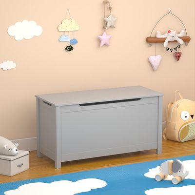lafengyan Kids Wooden Toy Storage Box with Safety Hinged Lid for Children Ages 2 and Up - Durable MDF Construction, Gray Finish (Gray + MDF)