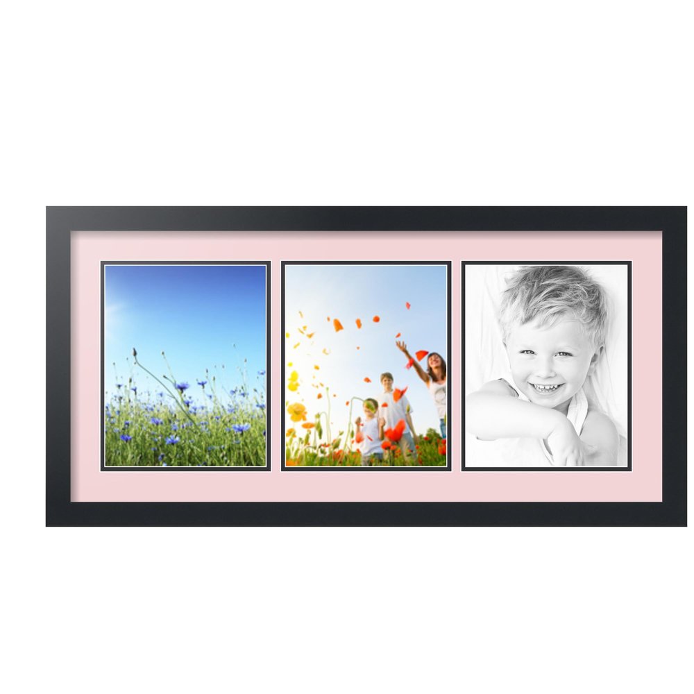 ArtToFrames Collage Picture Frame 3 Opening 3-8x10 Photo Frame | Made in USA | Black Frame Hollyhock and Black Mats | Wall Mount Multi Photo Display 32X16 Full Size