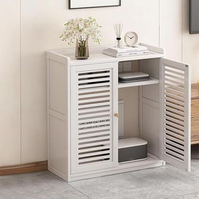Adjustable WiFi Router Storage Cabinet with Media Shelves, Cable Management Box, Floor Standing Organizer for Home Office, Black - 38.2" x 23.2" x 9.8", Stylish & Functional Storage Solution