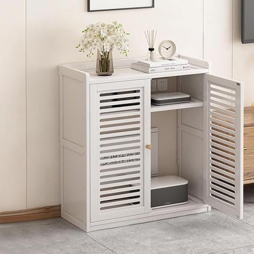 Adjustable WiFi Router Storage Cabinet with Media Shelves, Cable Management Box, Floor Standing Organizer for Home Office, Black - 38.2" x 23.2" x 9.8", Stylish & Functional Storage Solution