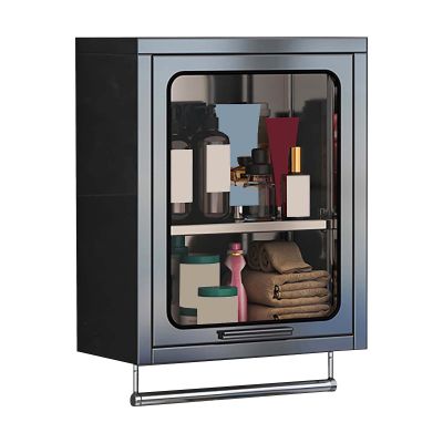 Stainless Steel Wall Cabinet with Flip-up Tempered Glass Door Bathroom Storage Cabinets Wall-Mounted Storage Rack for Homes, Apartments, Rental Properties, Dormitories(Black,40 * 18 * 50cm)