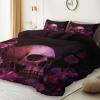 Dark 3 Piece Duvet Cover Set, 1 Printed Zipper Closure Duvet Cover with 2 Pillow Shams, Ultra Soft Brushed Microfiber Queen with Fantasy Flowers Skull view 2